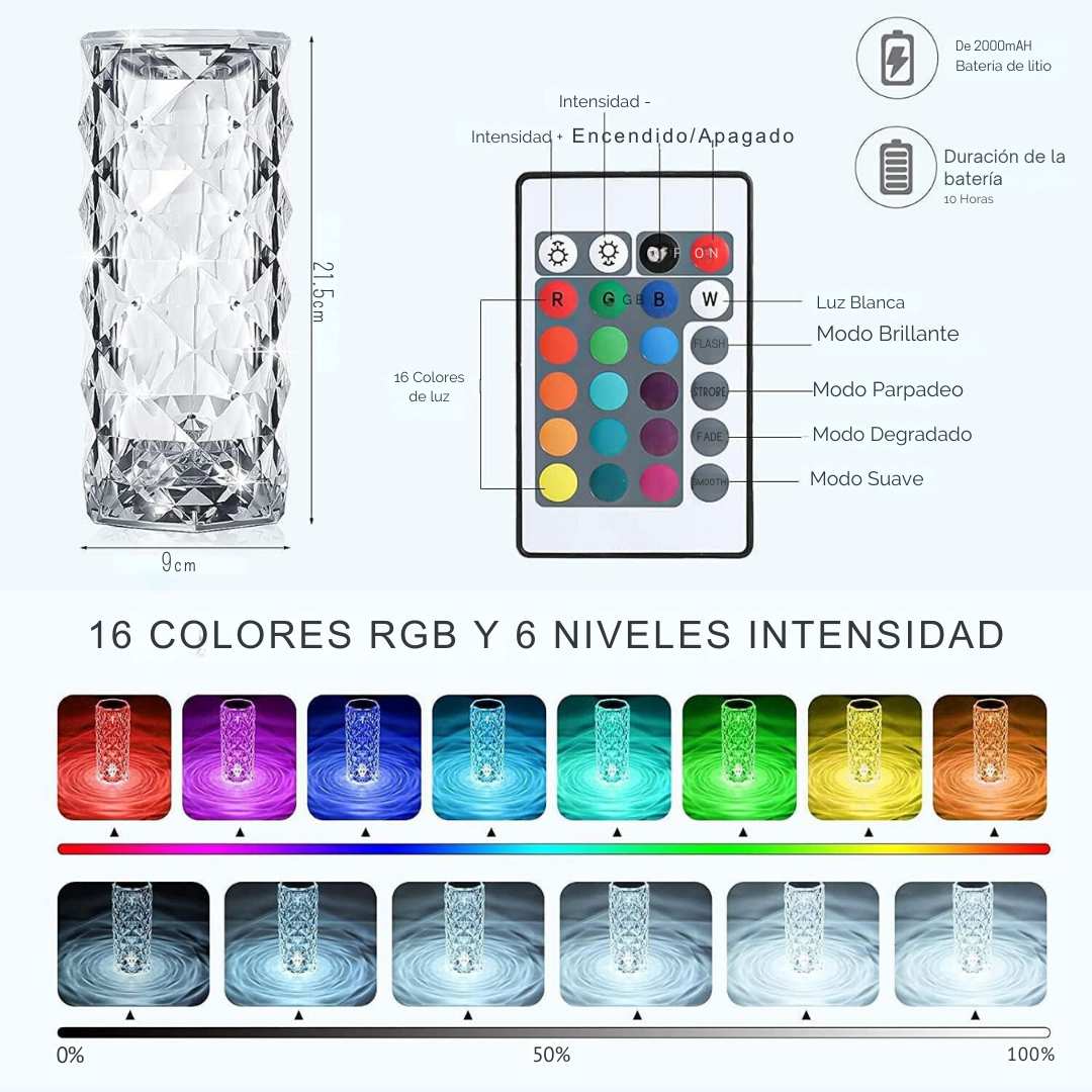 Lámpara LED de cristal de 16colores