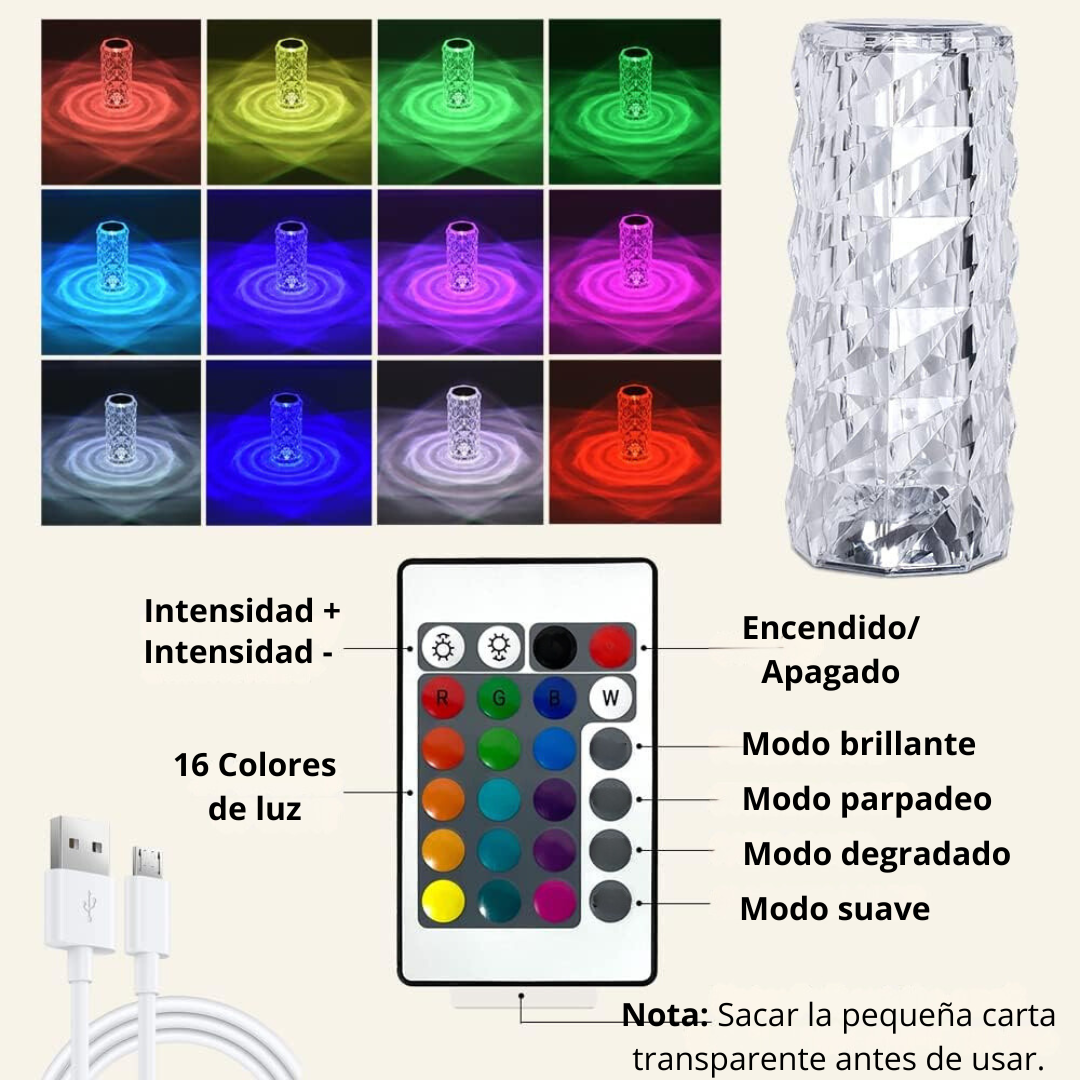 Lámpara LED de cristal de 16colores